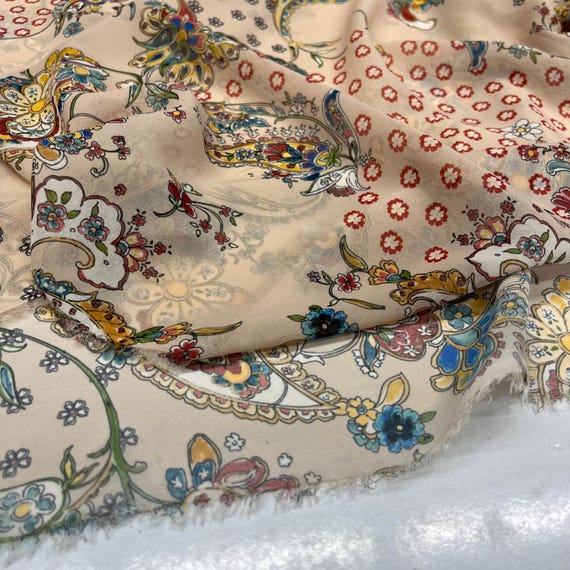 Blush Pink Floral Chiffon Fabric – Lightweight Sheer Soft Material  | 150 cm Width