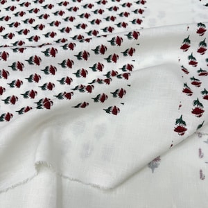 Red Rose Floral Panel Print 100% Linen Fabric – Elegant Rose Pattern| 150 cm Width