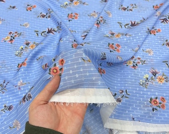 Light Blue Designer Chiffon Fabric – Lightweight Sheer Soft Material | 150 cm Width