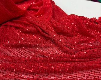 Tela de lentejuelas rojas, elástica en 4 direcciones, ideal para fiestas, graduaciones, vestidos de noche, disfraces de baile y eventos glamurosos / 55 pulgadas de ancho