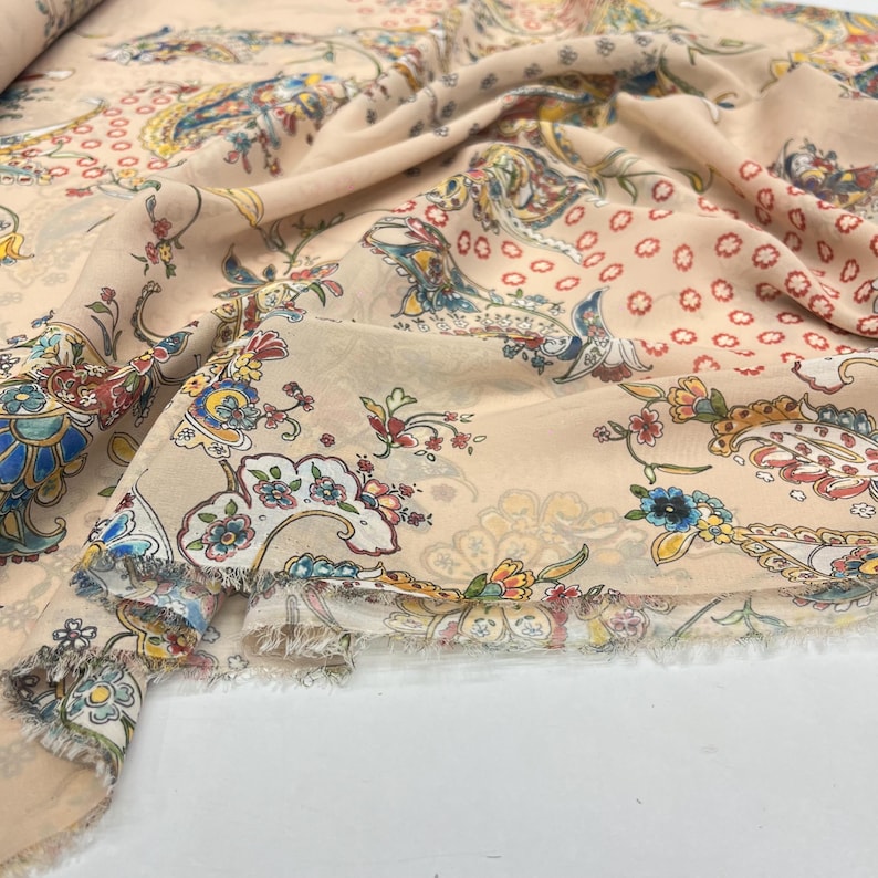Blush Pink Floral Chiffon Fabric – Lightweight Sheer Soft Material  | 150 cm Width