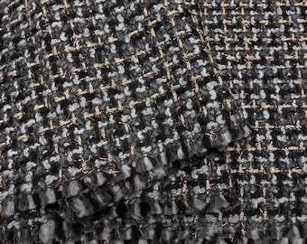 Italian Gray Tweed Fabric: Textured Wool Blend, 150cm Wide