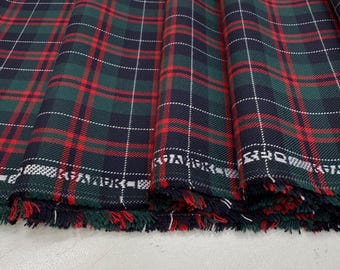 Tela de cuadros escoceses verdes y rojos – Tela clásica tejida a cuadros cortada a medida / 150 cm de ancho