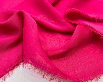 Chiffonstof, fuchsia roze glinsterende jurkstof | Transparante, lichtgewicht stof voor jurken en sjaals - 150 cm breed
