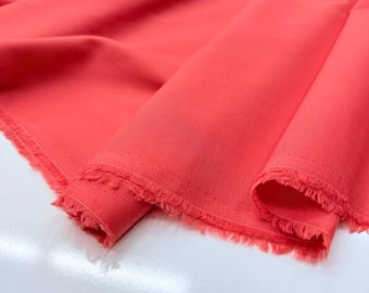 Tela de voile de algodón color coral – Material ligero y suave para vestidos de verano / 150 cm de ancho