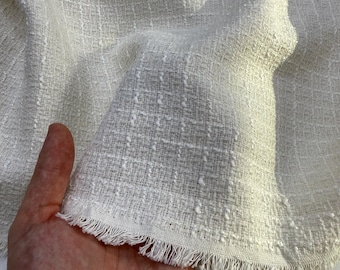 Tela de tweed de algodón y lana, color blanco roto, para chaqueta / 57 pulgadas de ancho, 1,64 yardas