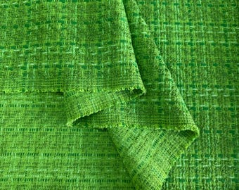 Tela de tweed de algodón verde tropical, material de tweed texturizado para chaquetas, blazers, faldas, trajes y costura de moda.