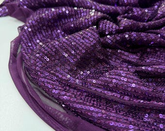 Tela de lentejuelas moradas, brillante, elástica en 4 direcciones, 140 cm de ancho / Ropa de graduación, de noche y de baile