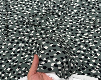 Watercolor Dot Viscose Fabric: Black & White Cotton Blend, 150cm Wide
