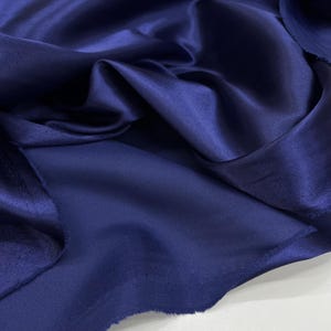 Navy Blue Satin Fabric, Double-Width 150 cm, Lightweight, Drapey Shiny Fabric for Evening Wear, Dresses, Pants, Jackets, Shirts, and Coats