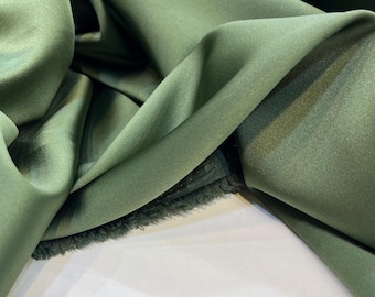 Olive Green Acetate Satin Fabric – Luxury Shiny Soft Material | 150 cm Width