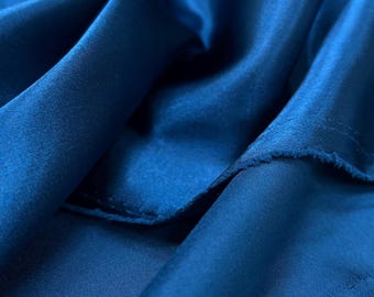 Night Blue Satin Fabric – Lightweight Drapey Shiny Material for Evening Wear| 150 cm Width
