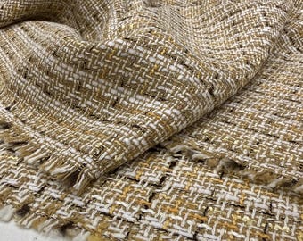 Beige Elegance Tweed Fabric – Luxury Bouclé Textured Fashion Material by the Yard | 150 cm Width