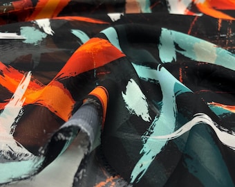 Black Watercolor Chiffon Fabric – Lightweight Sheer Soft Material for Dresses & Blouses | 150 cm Width
