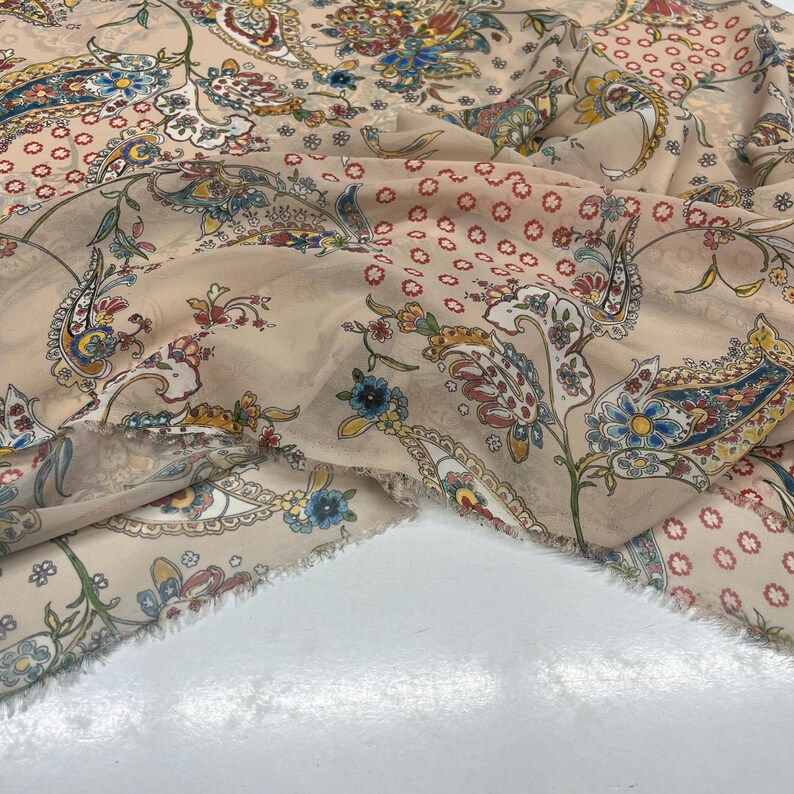 Blush Pink Floral Chiffon Fabric – Lightweight Sheer Soft Material  | 150 cm Width