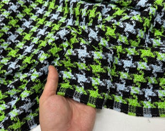 Blue Green Houndstooth Bouclé Tweed Fabric – Designer Jacket & Skirt Material | 150 cm Width