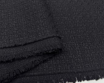 Tweed Fabric, Textured Tailored Cloth, Upholstery, For Jackets Skirts Coats | Black Cotton Blend | 150 Cm Width