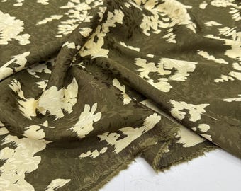 Green Pastel Floral Jacquard Cupro Fabric by the Yard Lightweight Silky Drapey 150 cm Width