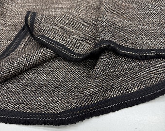 Tejido de tweed italiano de lana con diseño de espiga – Marrón oscuro, clásico, texturizado, de moda / 150 cm de ancho