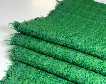 Green Cotton Tweed Fabric by the Yard – Classic Soft Textured Material| 150 cm Width