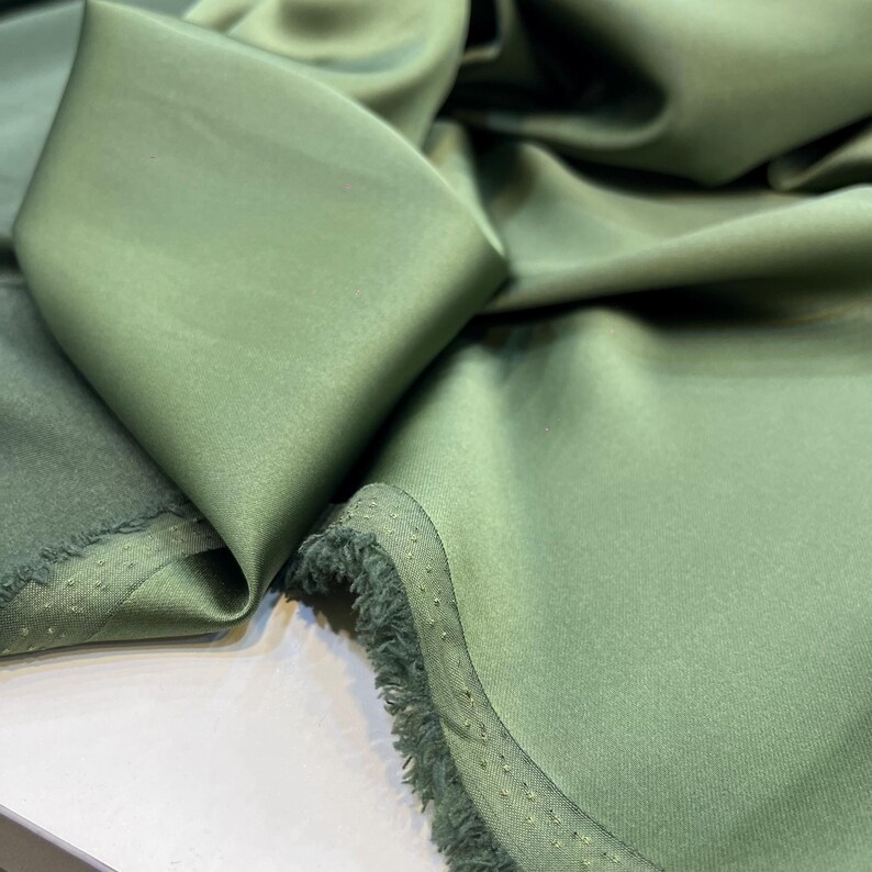 Olive Green Acetate Satin Fabric – Luxury Shiny Soft Material | 150 cm Width