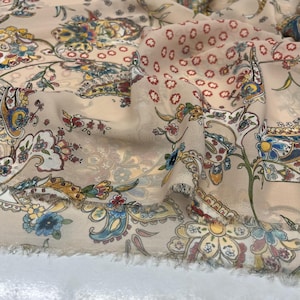 Blush Pink Floral Chiffon Fabric – Lightweight Sheer Soft Material  | 150 cm Width