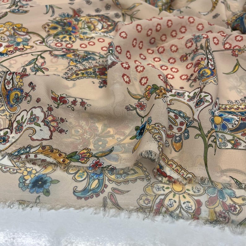 Blush Pink Floral Chiffon Fabric – Lightweight Sheer Soft Material  | 150 cm Width