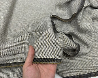 Tejido de tweed italiano de lana con diseño de espiga cortado a medida – Clásico Texturizado Moda / 150 cm de ancho