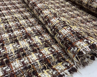 Tela de tweed español marrón cortada a medida – Material texturizado de peso medio para chaquetas / 150 cm de ancho
