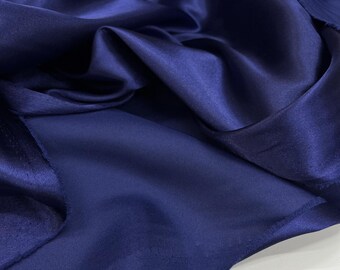 Navy Blue Satin Fabric – Lightweight Drapey Shiny Material for Evening Wear, | 150 cm Width