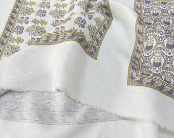 Panel estampado floral de jacinto, 100 % lino – Material botánico elegante / 150 cm de ancho