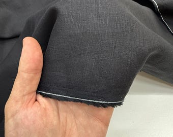 Black 100% Linen Fabric By The Yard – Natural Flax, 57" Wide