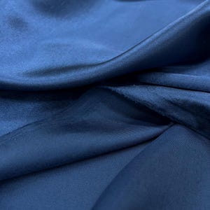 Night Blue Satin Fabric, Double-Width 150 cm, Lightweight-Drapey Shiny Fabric for Evening Wear, Dresses, Pants, Jackets, Shirts, and Coats
