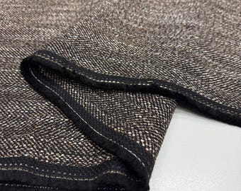 Italian Wool Herringbone Tweed Fabric – Dark Brown Classic Textured Fashion Material | 150 cm Width