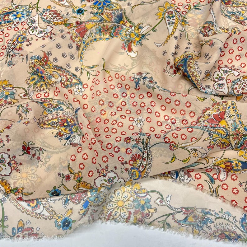Blush Pink Floral Chiffon Fabric – Lightweight Sheer Soft Material  | 150 cm Width