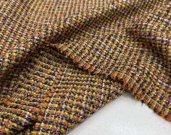 Tejido italiano de tweed de lana: tejido de lujo con textura multicolor, cortado a medida, 150 cm de ancho.