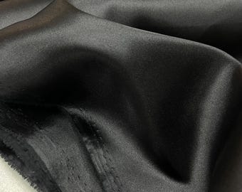 150 Cm Wide Satin, Crystal Fabric For Evening Wear, Shiny Black, Lightweight Drapey Material