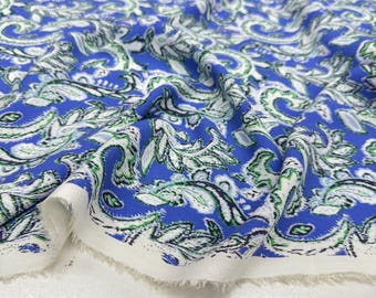Tejido de algodón y viscosa con estampado paisley azul – Material ligero y suave / 150 cm de ancho