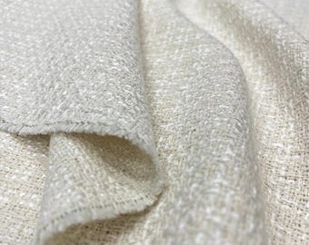 Broken White Cotton Wool Tweed Fabric – Chic Material for Jackets, Dresses| 150 cm Width