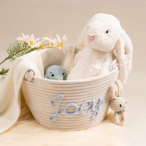 Personalisierter Babyparty-Geschenkkorb, Neugeborenen-Babykorb, Seil-Baumwollbaby-Geschenkkorb, Babyspielzeug-Aufbewahrungskorb, Osterkorb