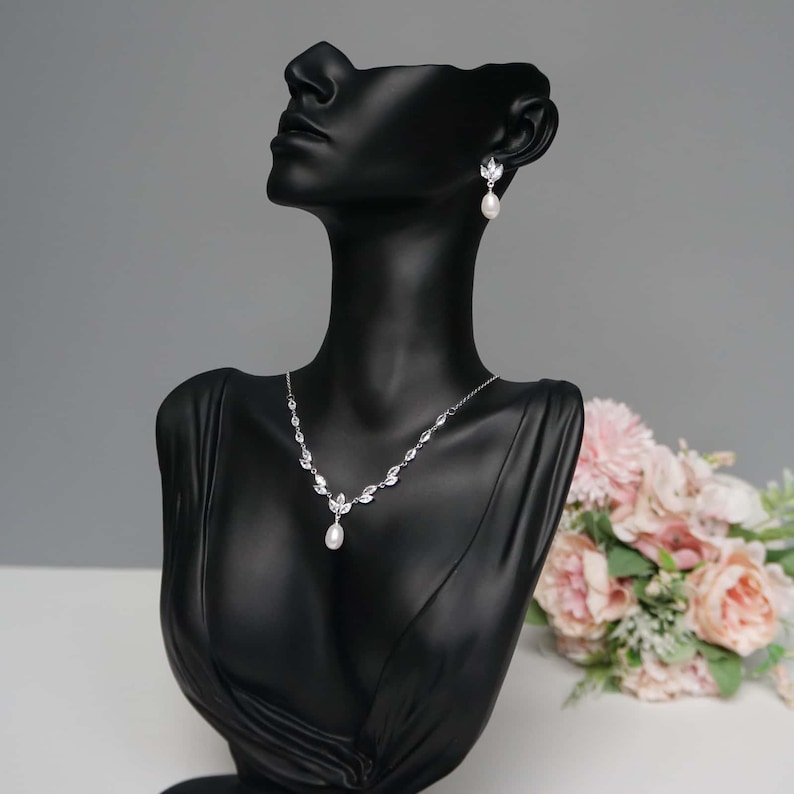 Freshwater Pearl Jewellery Set Pearl Drop Earrings Pearl Necklace Wedding Bridal Jewelry Gift For Her Gift For Bridesmaids Christmas Gift bild 8