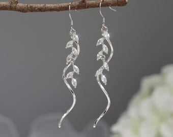 Silver Leaf Jewelry Set Leaf Dangle Earrings Bridal Wedding Gift For Her Bridesmaids Gift Leaf Necklace Bracelet Minimalist Botanical
