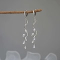 Silver Leaf Hoop Earrings, Long Vine Dangle Earrings, Bridal Earrings, Wedding Jewelry Set, Bridesmaid Gift For Her, Fairycore Earrings