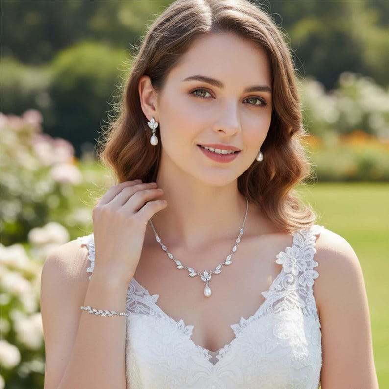 Freshwater Pearl Jewellery Set Pearl Drop Earrings Pearl Necklace Wedding Bridal Jewelry Gift For Her Gift For Bridesmaids Christmas Gift bild 2