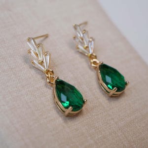 Emerald Drop Earrings Emerald Necklace Emerald Jewelry Set Cubic Zirconia Emerald Earrings Wedding Earrings Gift For Her Birthday Gift