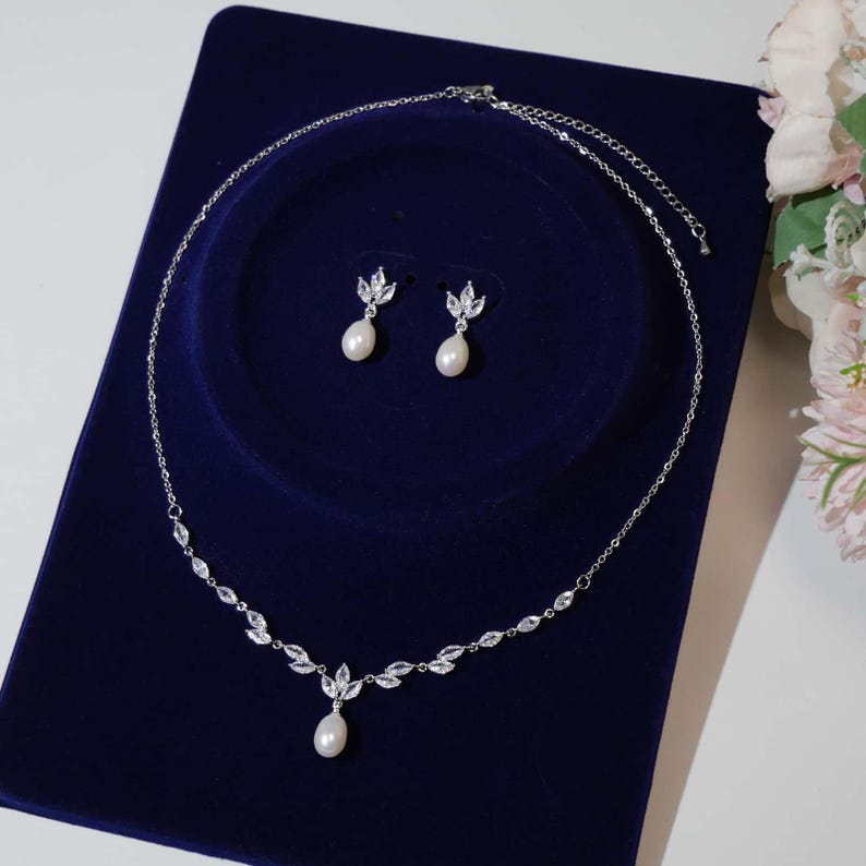 Freshwater Pearl Jewellery Set Pearl Drop Earrings Pearl Necklace Wedding Bridal Jewelry Gift For Her Gift For Bridesmaids Christmas Gift Earrings+Necklace