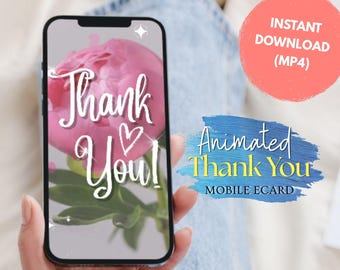 Thank You Animated Digital Card, Appreciation Mobile Ecard, Instant PDF Download