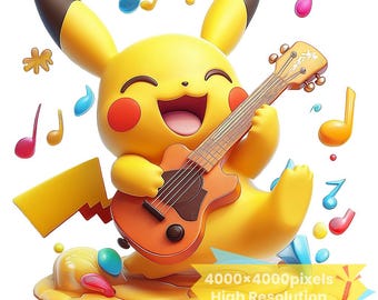 Joyful Pikachu Cartoon Image, High Resolution (PNG+SVG Digital Download)