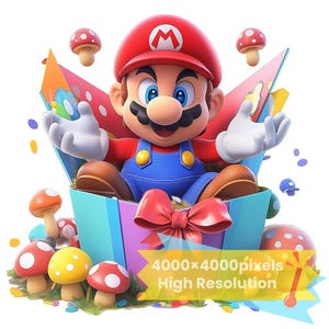 Mario Clippart, 1 PNG + 1 SVG, Abenteuer beginnt Bilder, Digitales Design PNG-Datei für Sublimation, hohe Auflösung, Sofort-Download