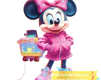 Trendy Minnie Cartoon Clipart, PNG SVG (Digital Download)